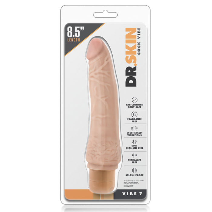 Blush BL-11323 Dr Skin 8.5" Cock Vibe 7 Realistic Vibrator Beige Package Front
