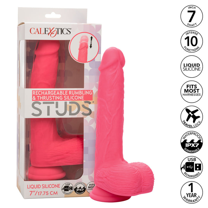 CalExotics SE-0251-05-3 Rechargeable Rumbling & Thrusting Silicone Studs Dildo Specifications