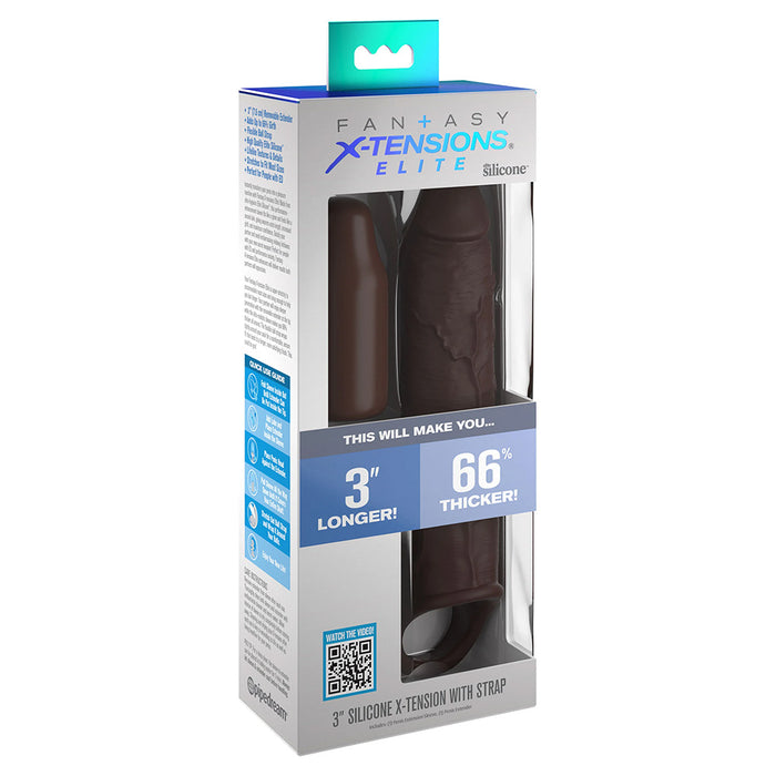 Pipedream 415729 Fantasy X-tensions Elite 3" Silicone X-tension with Strap Brown Package Front