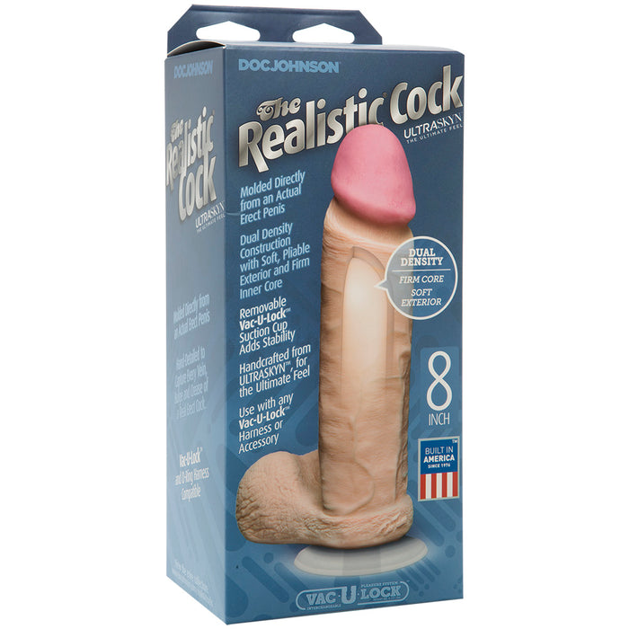 The Realistic Cock 8 Inch Ultraskyn Vac-U-Lock Dildo - Vanilla - Box