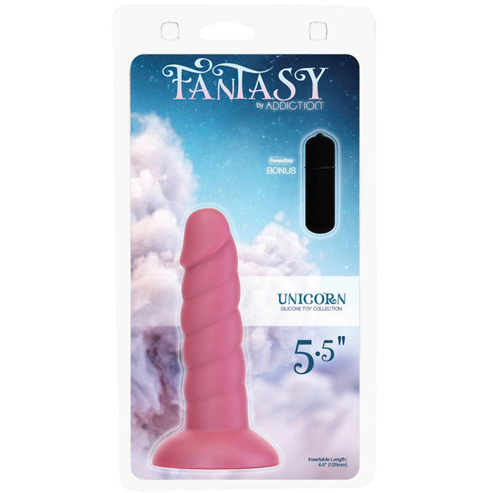 Addiction Fantasy 5.5 Inch Pink Silicone Unicorn Horn Dildo with Suction Cup - Package Front