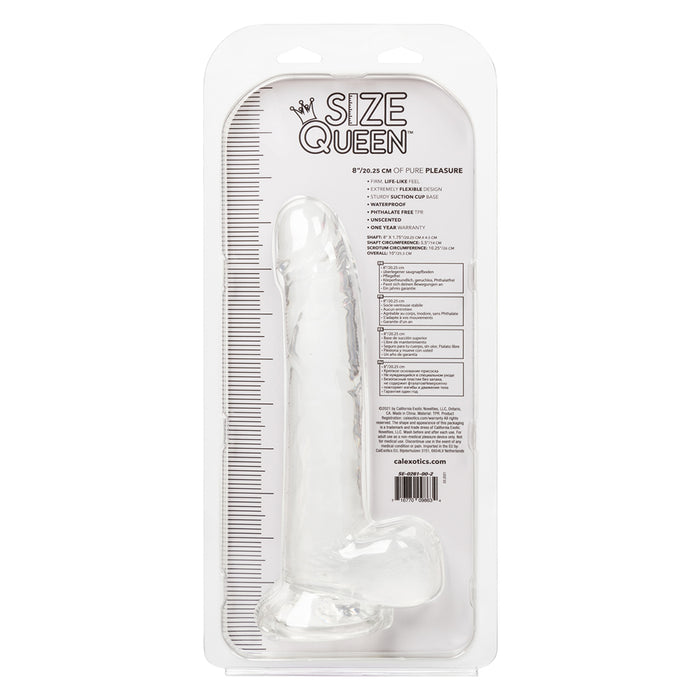 Size Queen Realistic 8 Inch Harness Compatible Dildo - Clear - Package Back