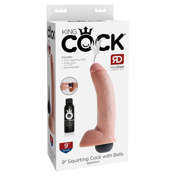 King Cock 9 Inch Squirting Dildo with Balls - Light - Package