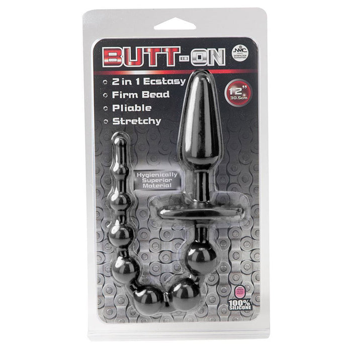 NMC 371-11 Butt-On 2-in-1 Plug with Anal Beads Black Package