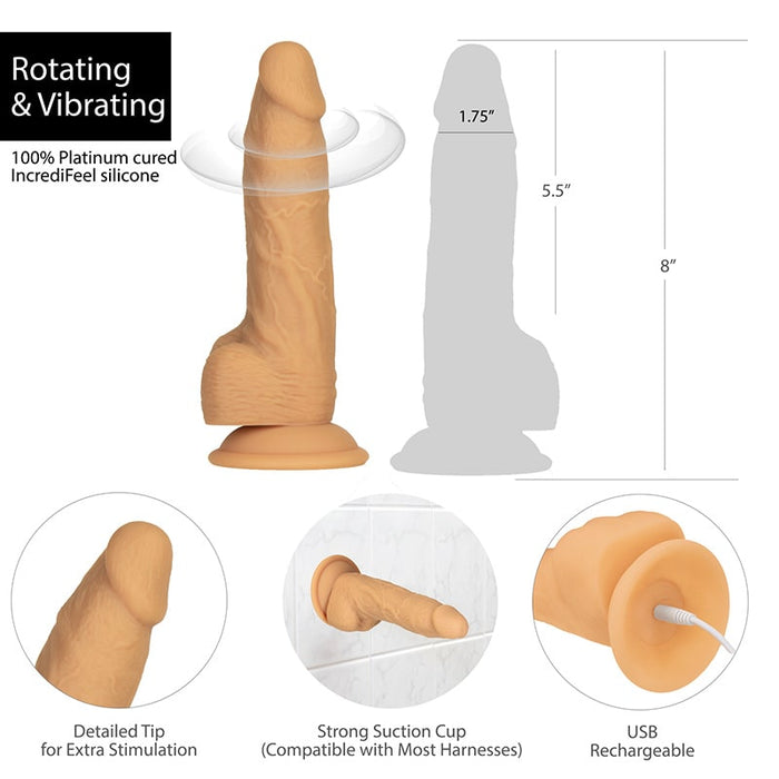 BMS Factory 88122 Naked Addiction 8 Inch Rotating & Vibrating Dildo with Remote Caramel - Features