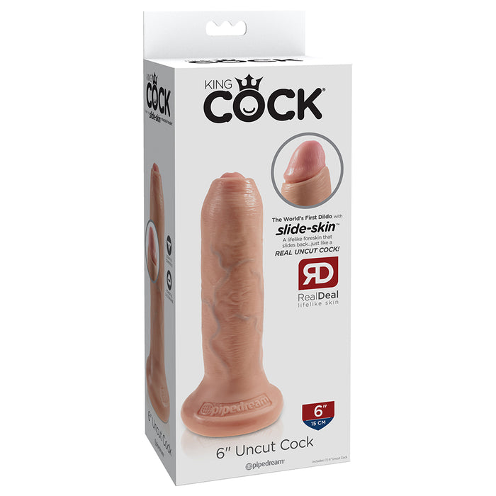 King Cock 6 Inch Uncut Slide-Skin Cock Uncircumcised Foreskin Dildo - Light - Package