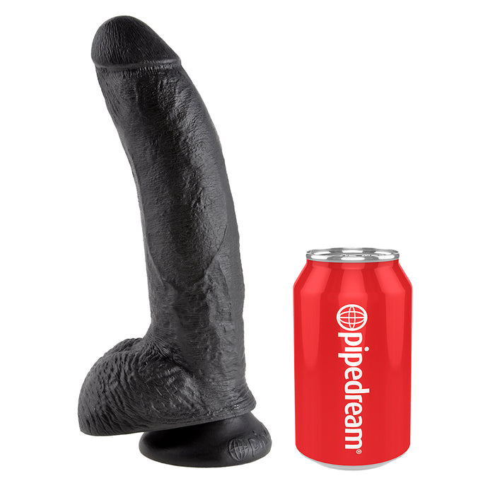 King Cock 9 Inch Cock with Balls Realistic Suction Cup Dildo - Black