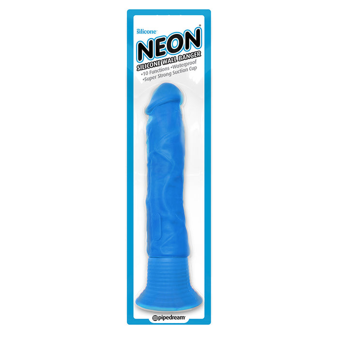 Neon Silicone Wall Banger Vibrating Realistic Suction Cup Dildo- Blue - Box